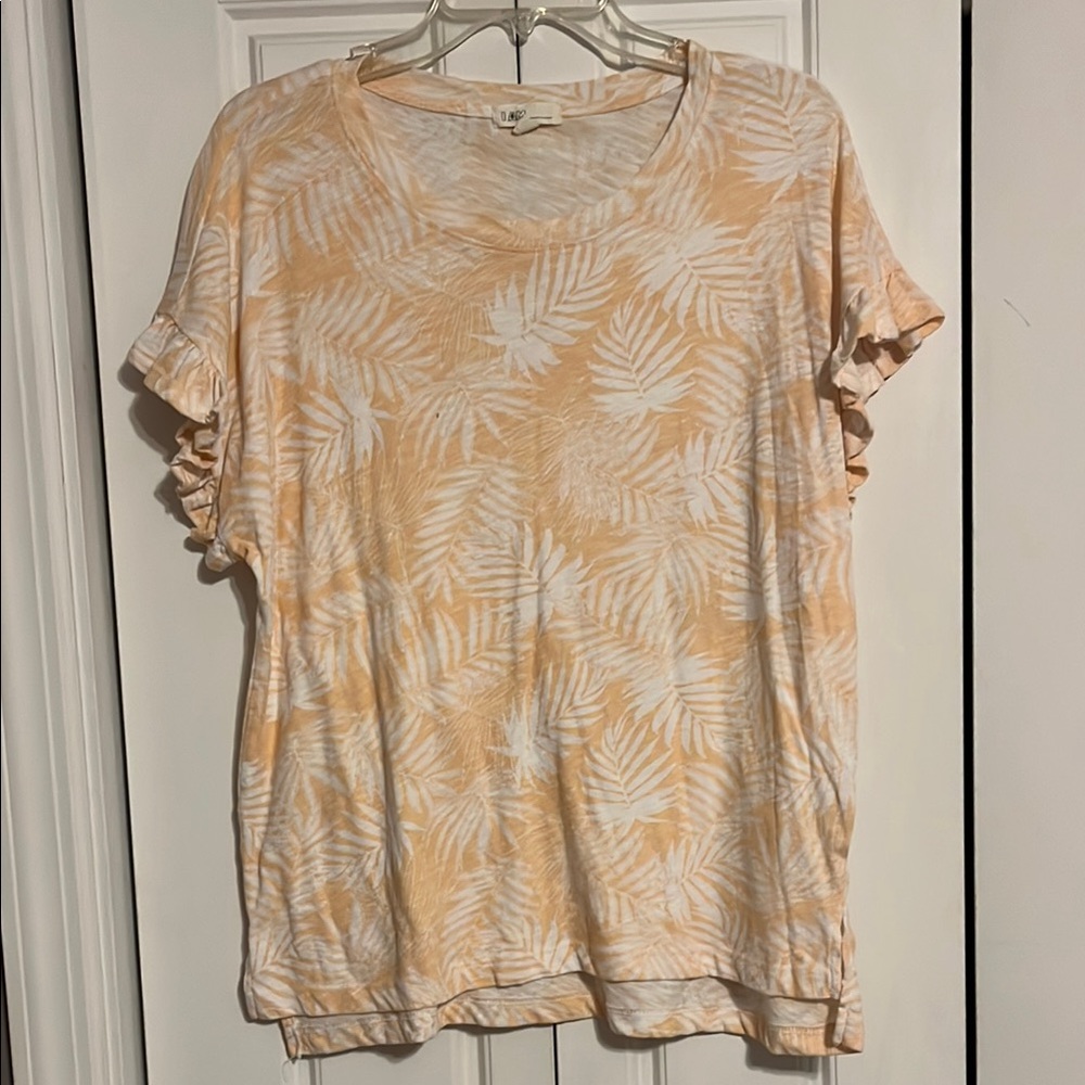 Women's Cream and Orange Leaf Print Top
